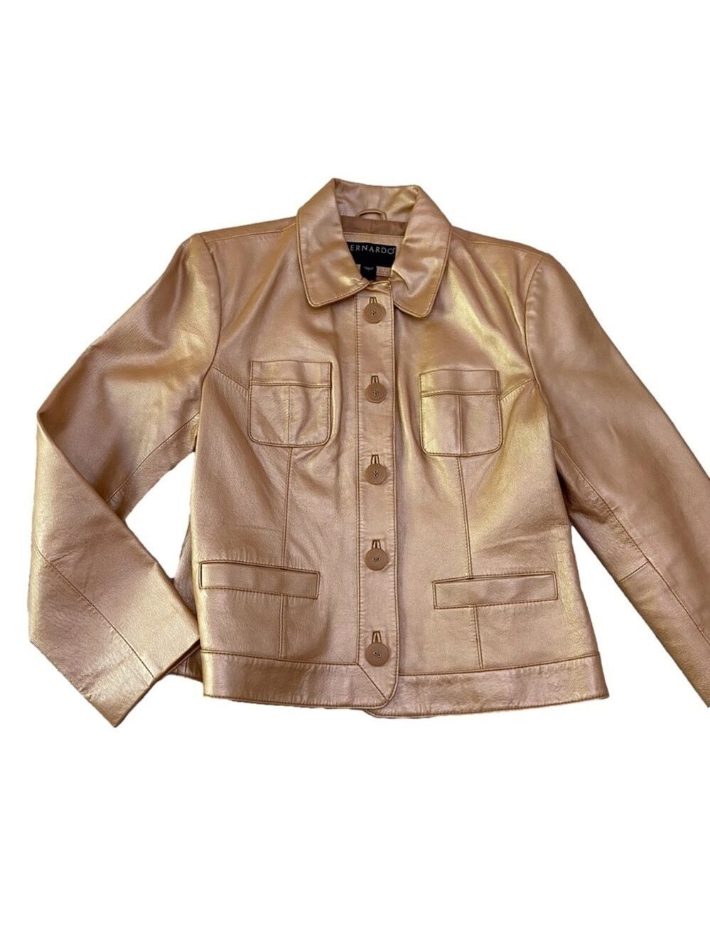 Bernardo Gold Beige Genuine Leather Jacket Blazer Soft Contemporary Pocket Funky